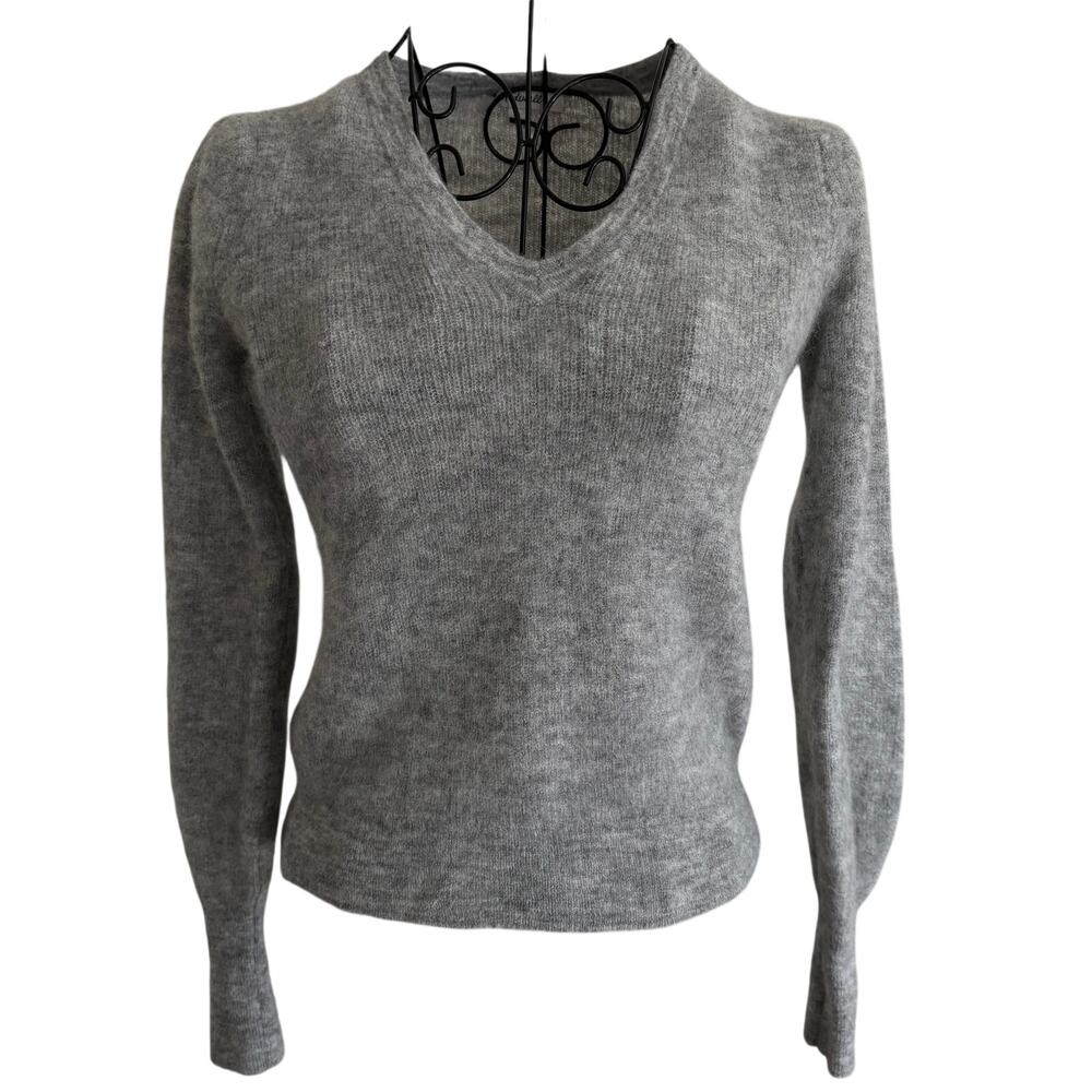 Madewell Fluffy Alpaca Blend Pullover Cropped Sweater Long Sleeve V Neck Grey